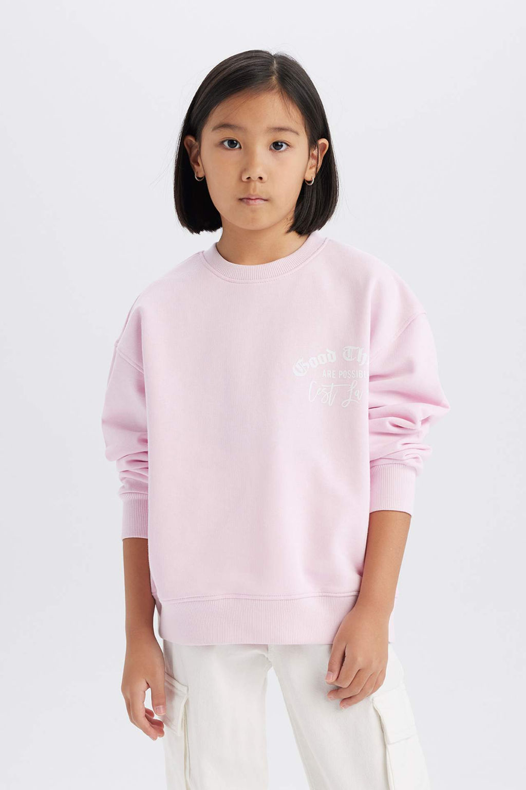 K?z Cocuk Relax Fit Bisiklet Yaka Bask?l? Sweatshirt - Defacto фото 2