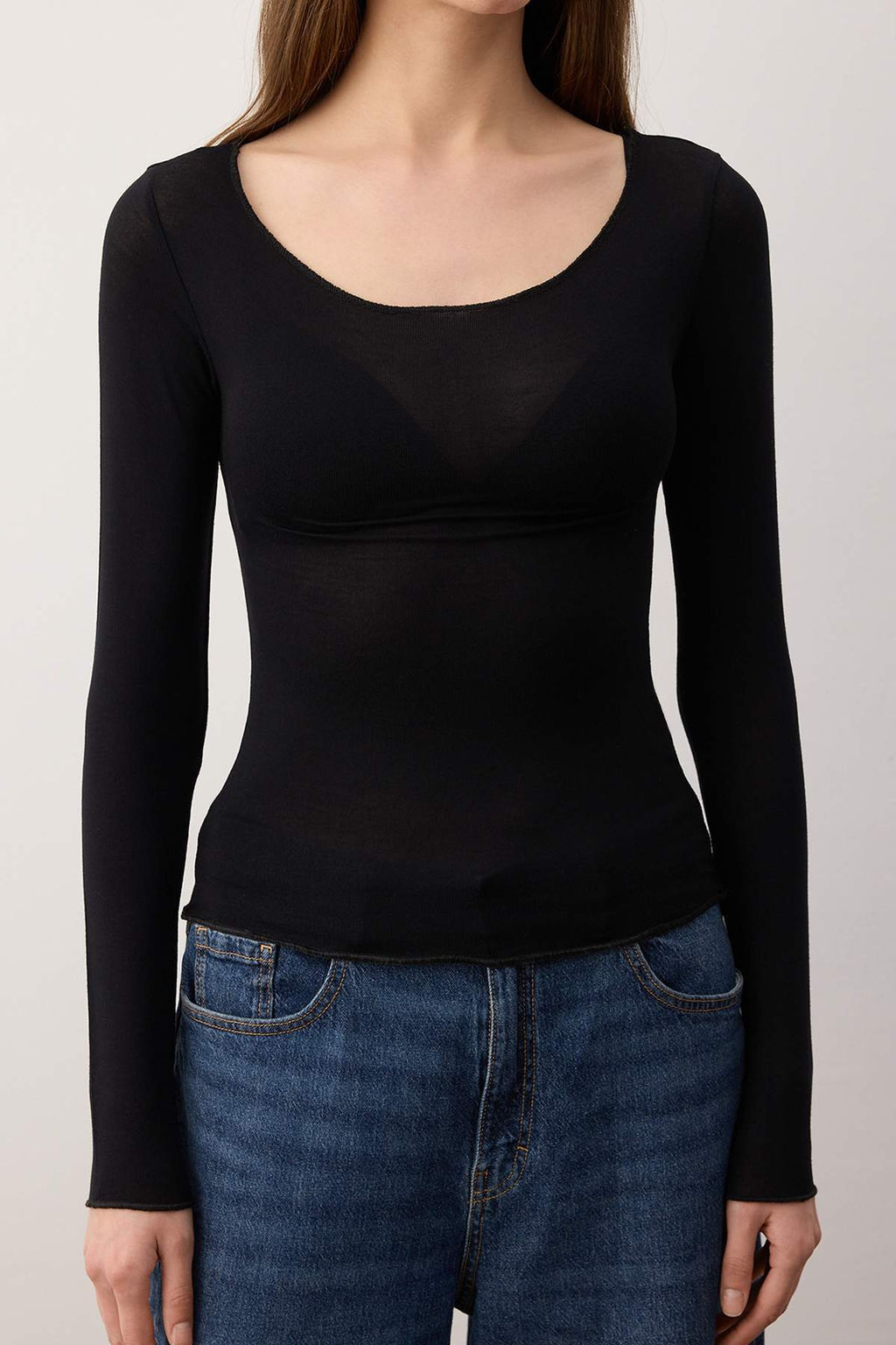 Siyah Transparan Esnek Vucuda Oturan Orme Bluz TWOAW26BZ00305 - Trendyolmilla фото 5