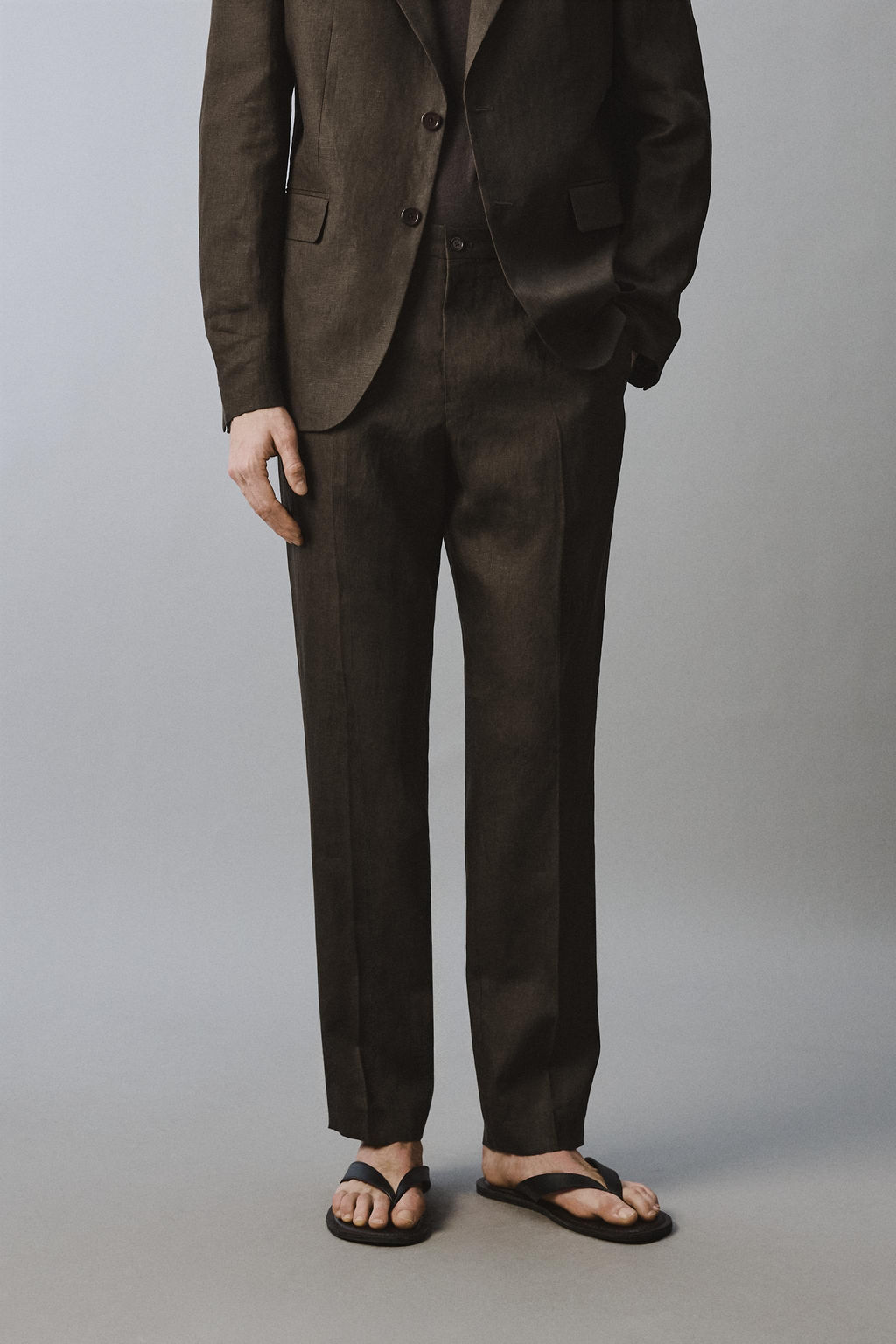 PANTAL?N TRAJE 100% LINO / Marr?n oscuro - Zara фото 2