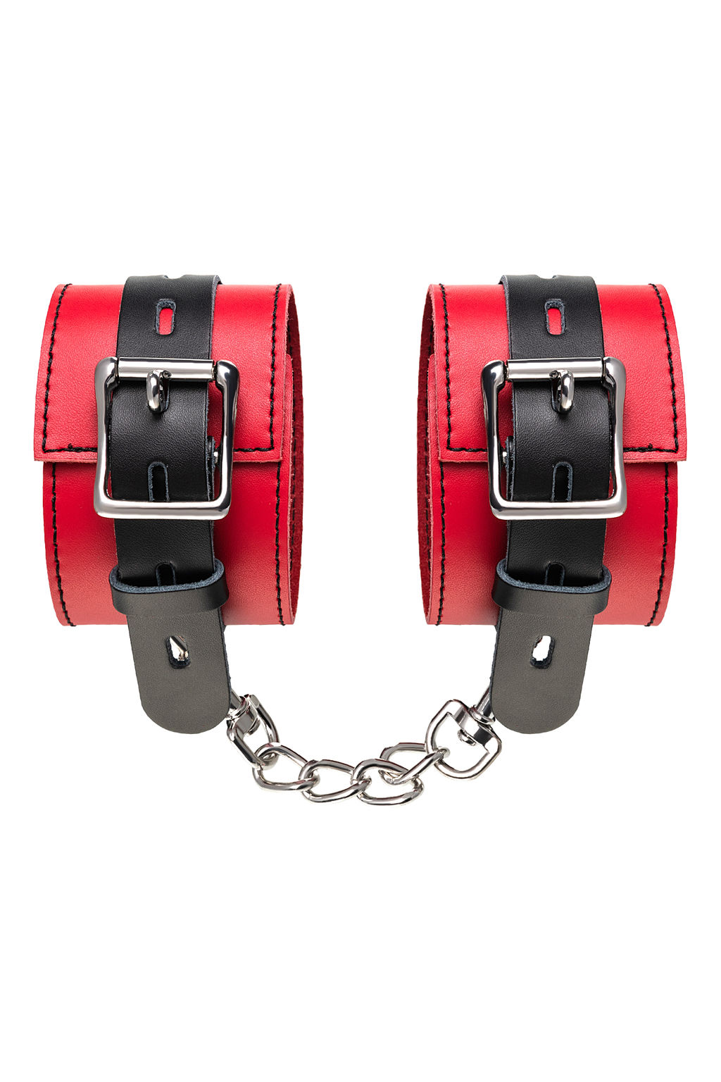 Наручники TOYFA Theatre, кожа, красные, 23 см  фото 6