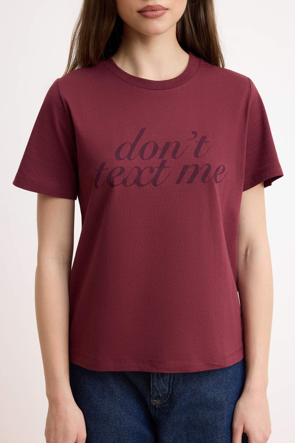 Bordo Slogan Regular/Normal Kal?p K?sa Kollu %100 Pamuk Orme T-Shirt TWOSS26TS00153 - Trendyolmilla фото 3