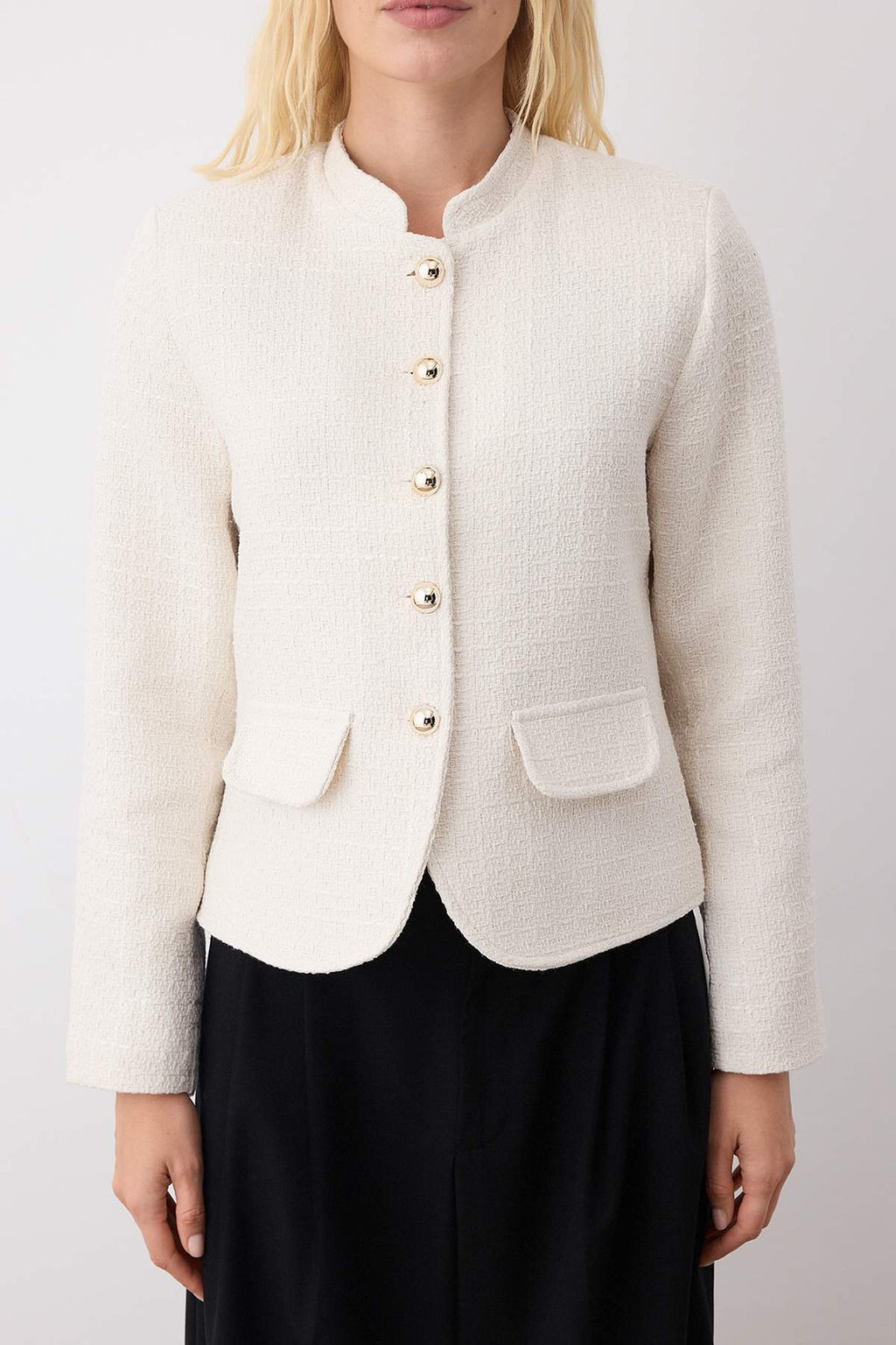 Ekru Dugmeli Dokuma Tuvit Ceket TWOAW26CE00028 - Trendyolmilla фото 3