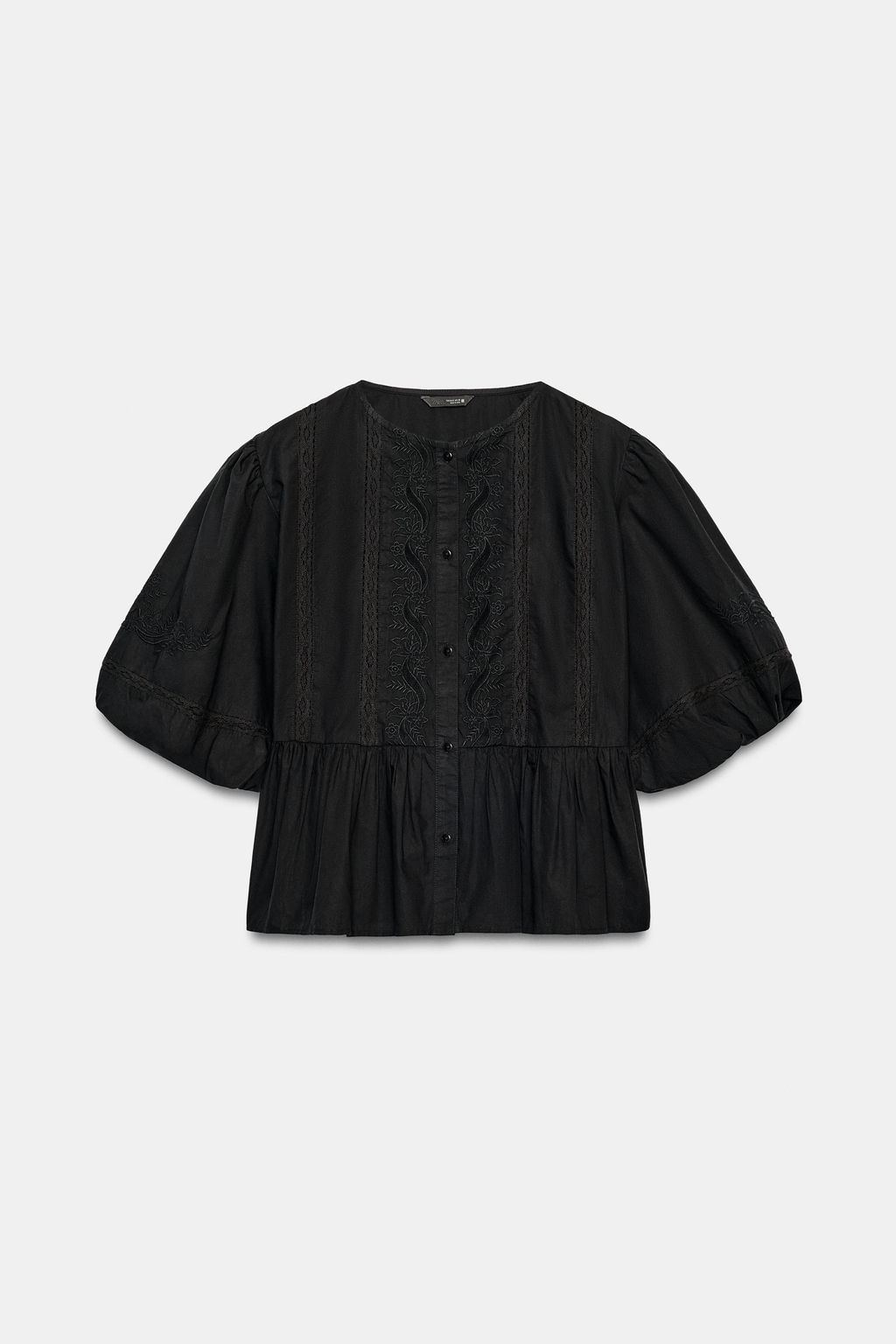 CAMISA BORDADA MANGA GLOBO / Negro - Zara фото 8