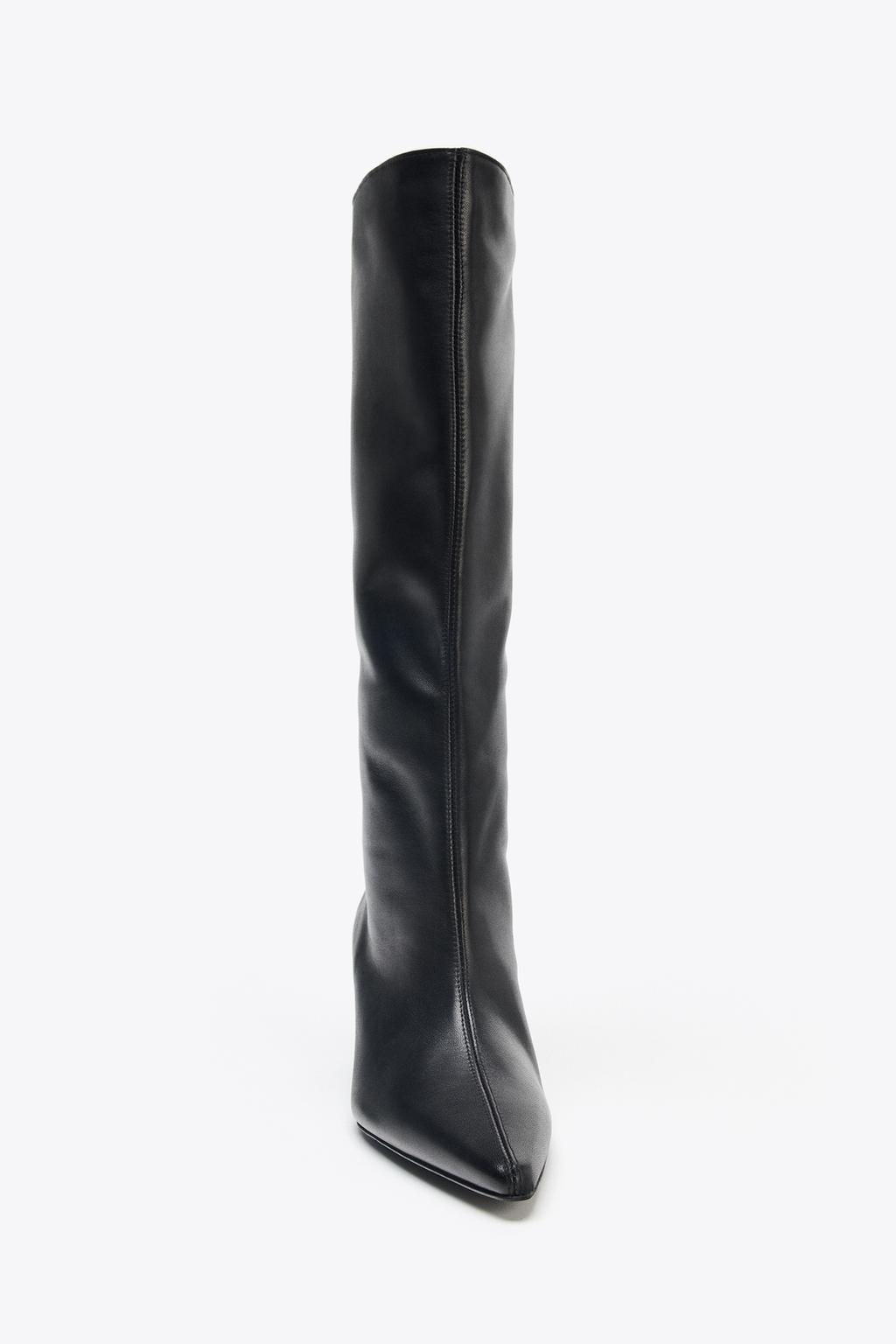 LEATHER KITTEN HEEL BOOTS - Zara фото 4