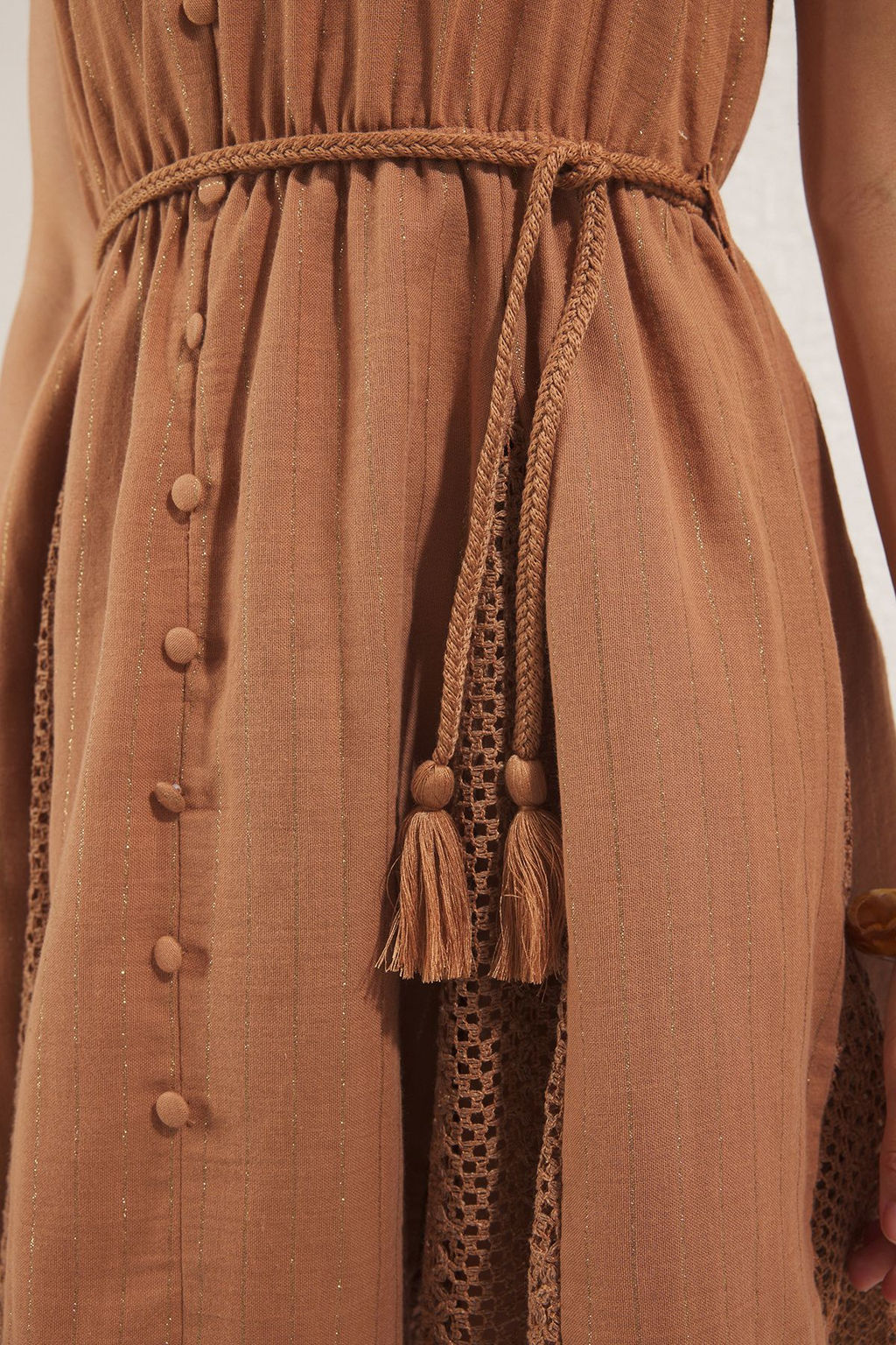 TRENDYOLMILLA Bej Simli Muslin Dokuma Mini Plaj Elbise TBESS25EL00128 фото 17