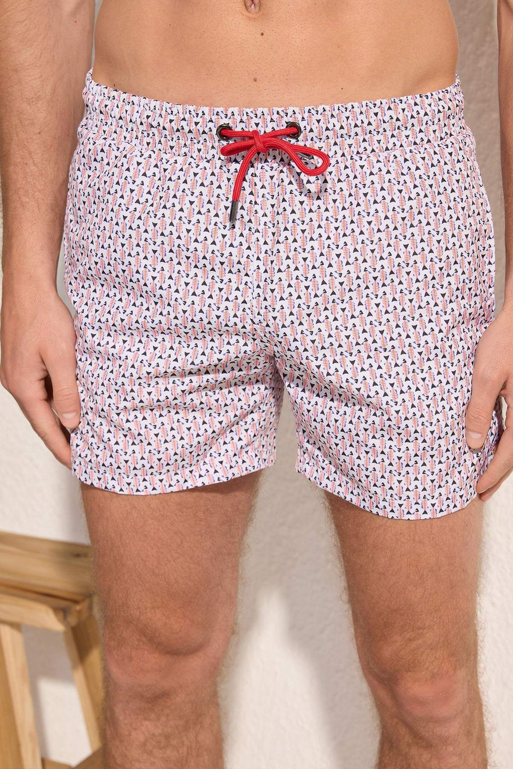 Trendyolmilla Man K?rm?z? Standart Fit Marin Temal? Bal?k Bask?l? Mayo Deniz Sortu TMNSS25DS00007  фото 3