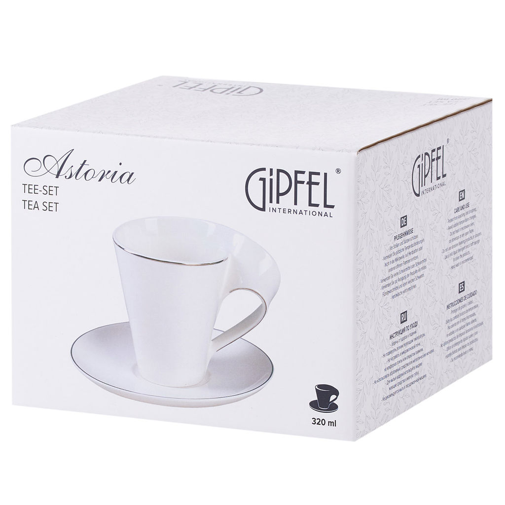 51889 GIPFEL Чайная пара ASTORIA: чашка 320 мл и блюдце 17 см. Цвет: белый. Материал: фарфор.