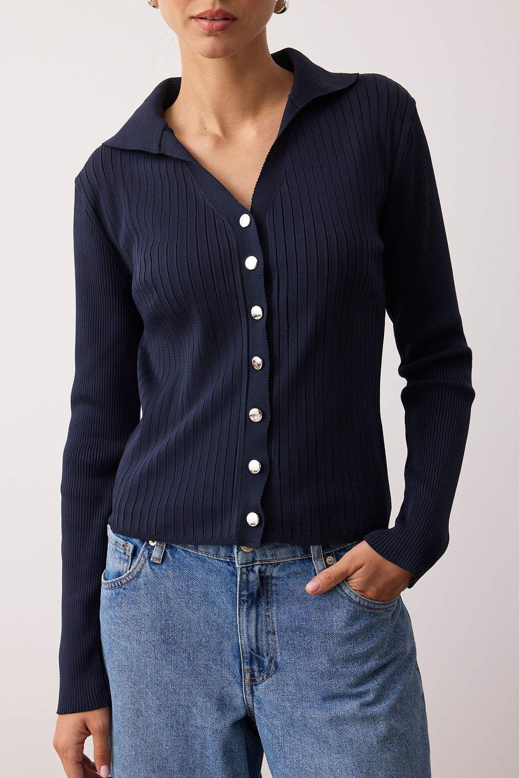 Lacivert-Ekru Polo Yaka Basic Ikili Paket Triko H?rka TWOAW26HI00078 - Trendyolmilla фото 3