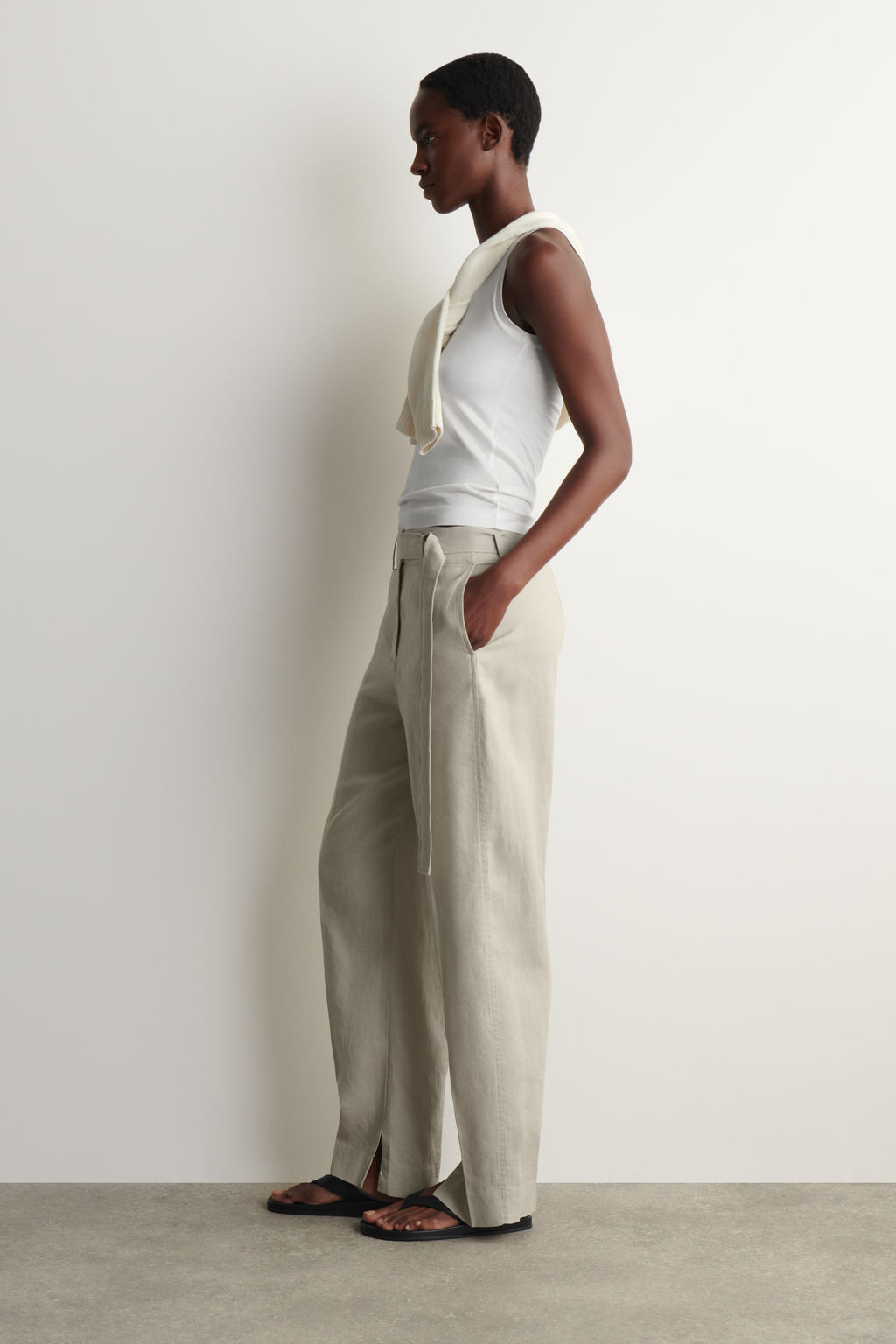 PANTAL?N DE LINO BARREL LEG CON CINTUR?N - H&m фото 8