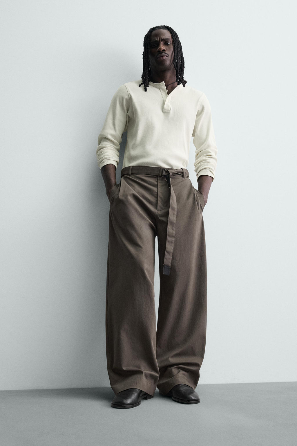 PANTAL?N WIDE FIT CINTUR?N / Gris topo - Zara фото 6