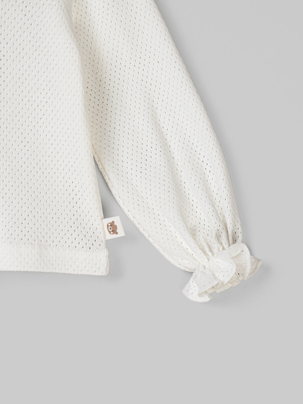 Лонгслив с воротником-стойкой Молоко из ажурного хлопка 0+ - Bungly фото 5
