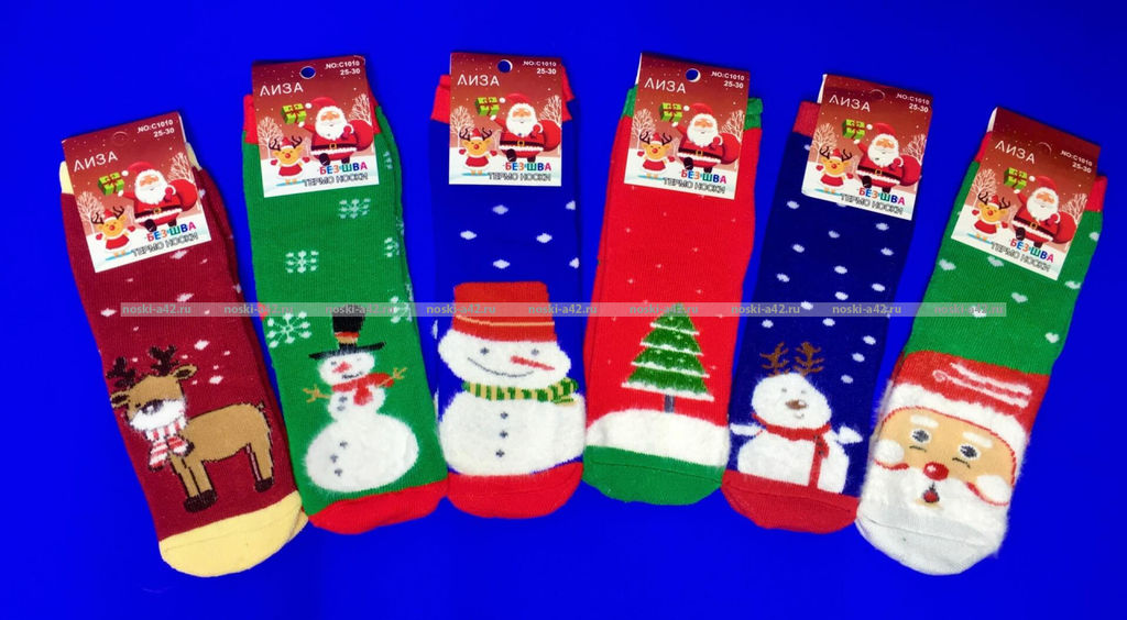 Цена за 10 пар.Лиза термоноски детские внутри махра Новогодние арт. 5330