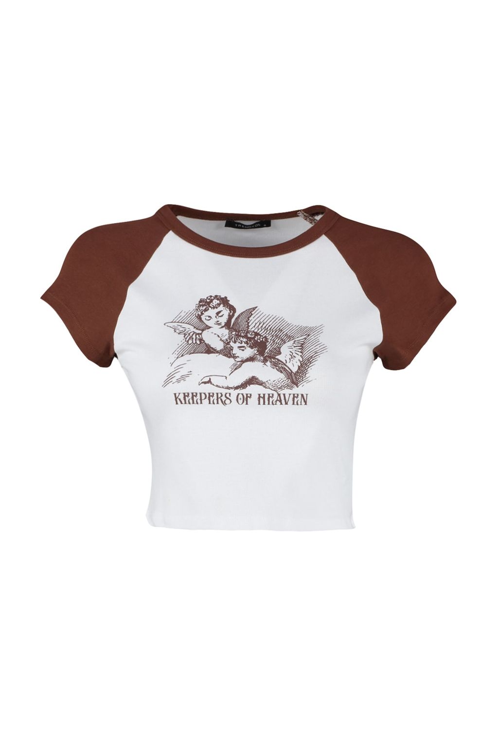 TRENDYOLMILLA Kahverengi %100 Pamuk Bask?l? Fitted/Vucuda Oturan Crop Bisiklet Yaka Orme T-Shirt TWOSS23TS00170 фото 5