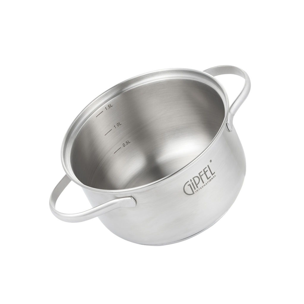 51059 GIPFEL Кастрюля AZALEA 16x9.5 см/ 1.5л со стеклянной крышкой, с индукционным капсульным дном. Материал: нерж. сталь 18/10. Толщина: 0.5 мм.  фото 3