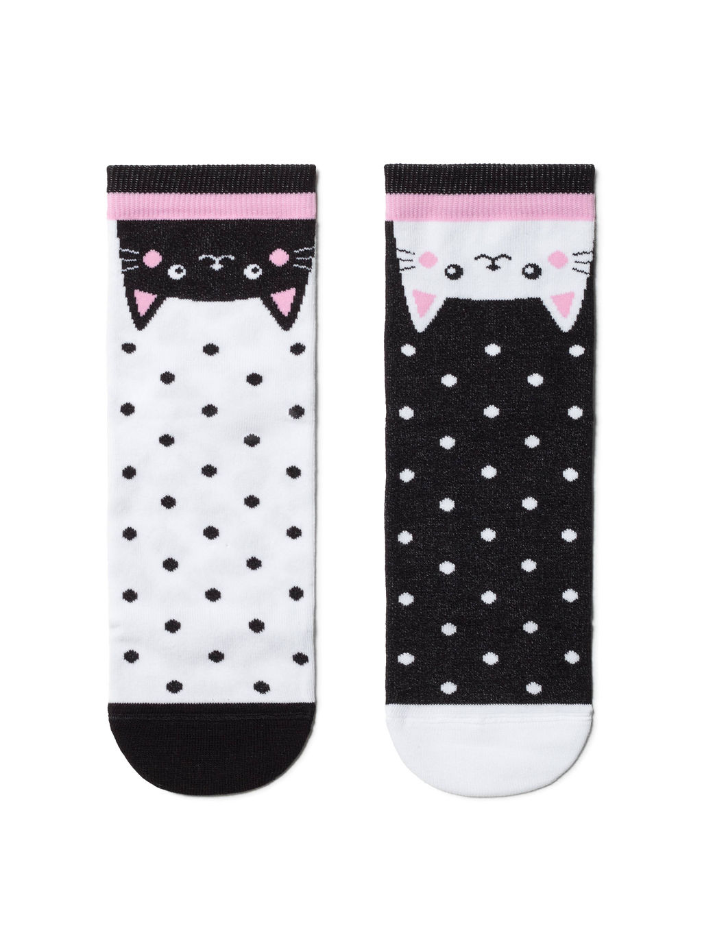 Цена за 2 пары. Носки Классические CONTE Хлопковые носки HAPPY c рисунками Котики черный-белый - Conte elegant фото 2