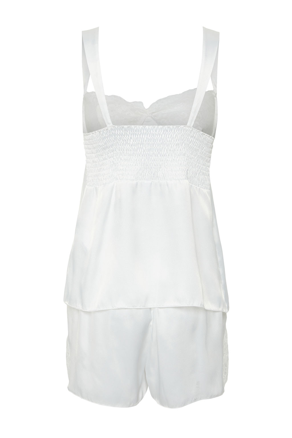 Bride/Bridal Beyaz Dantelli Kurdele/Fiyonklu Tokal? Saten Sortlu Dokuma Pijama Tak?m? THMSS24PT00157