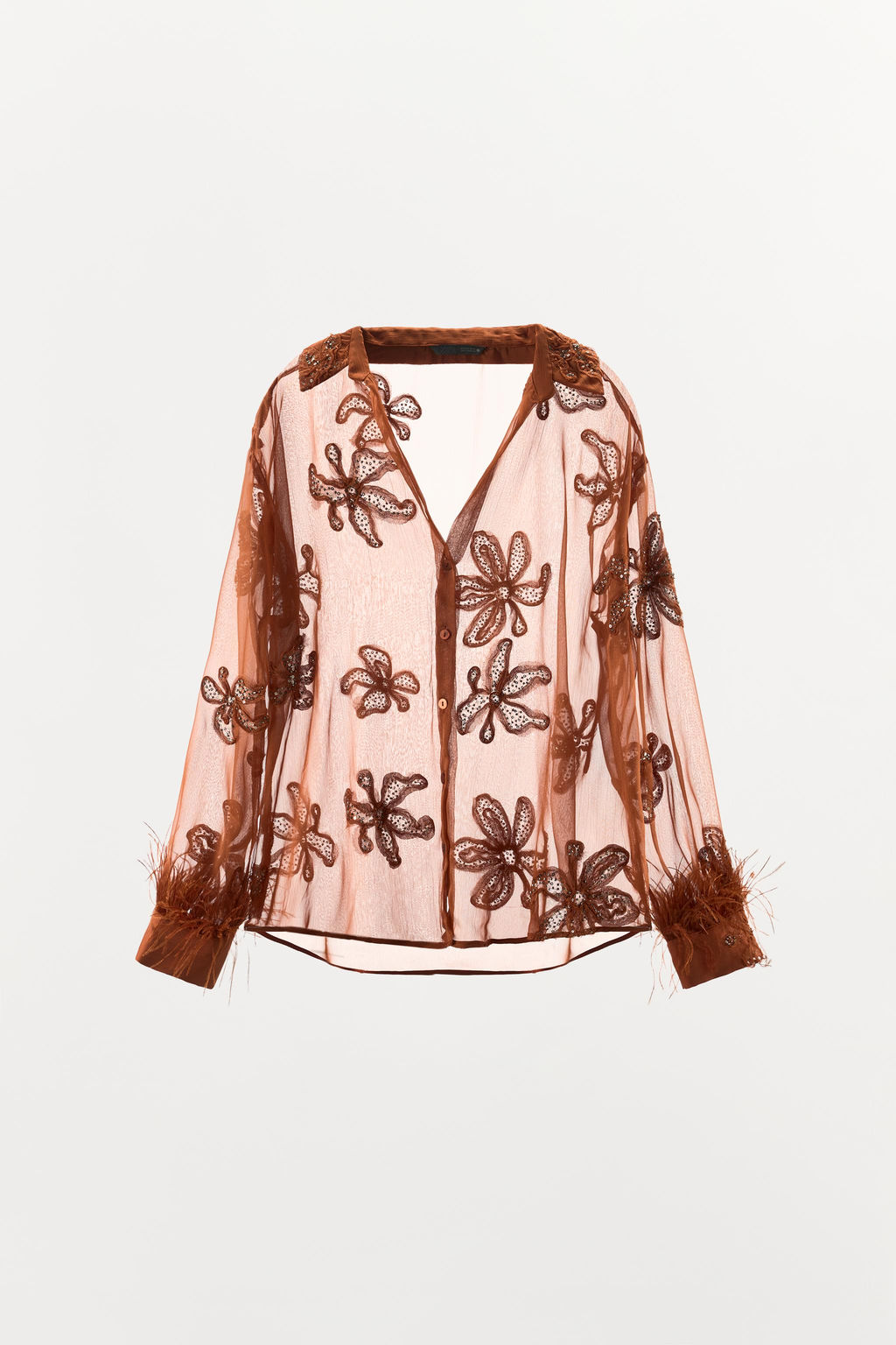 CAMISA SEMITRANSPARENTE LENTEJUELAS PLUMAS / Caldero - Zara фото 8