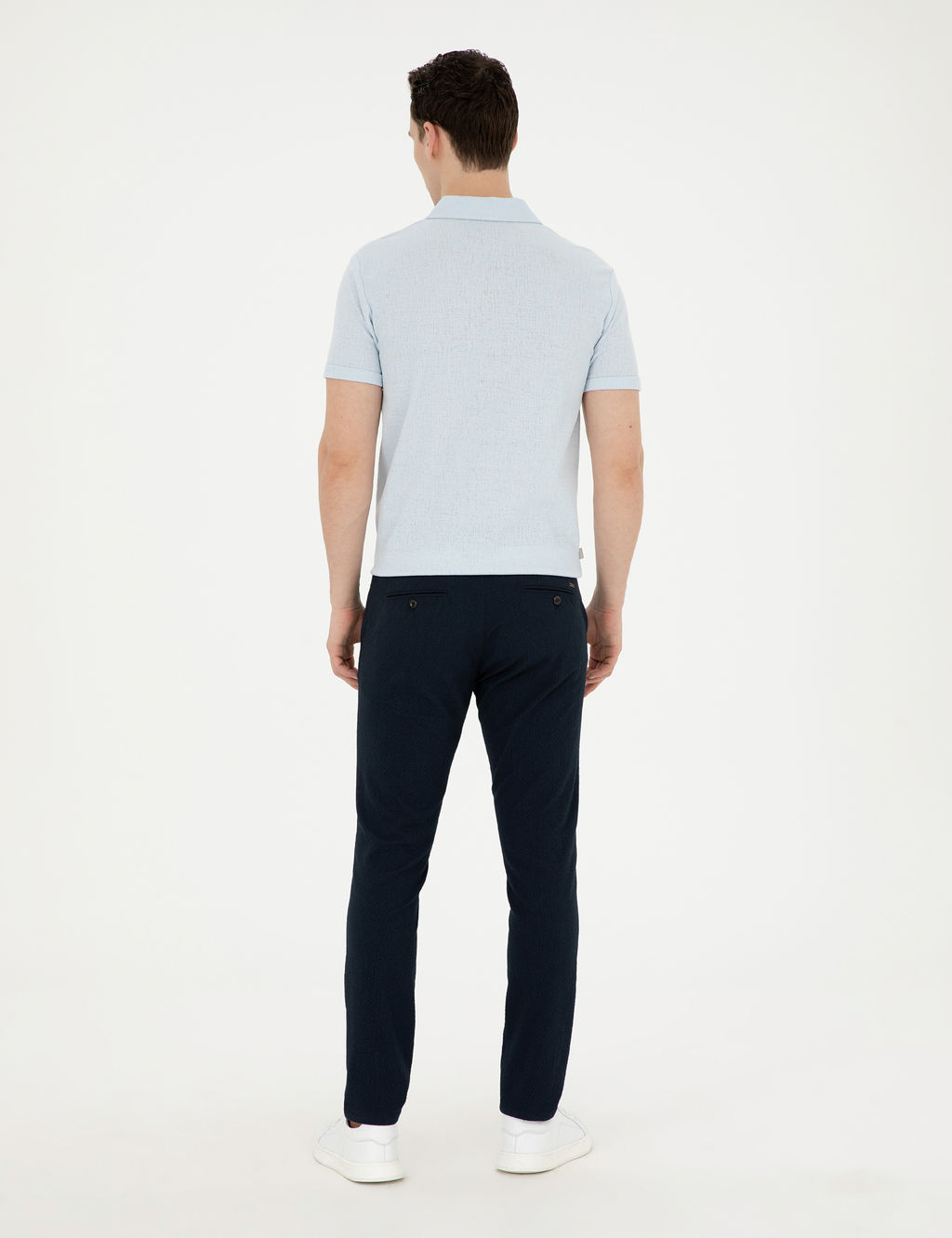 Lacivert Slim Fit Gofre Ba_c_kl_ Kanvas Pantolon