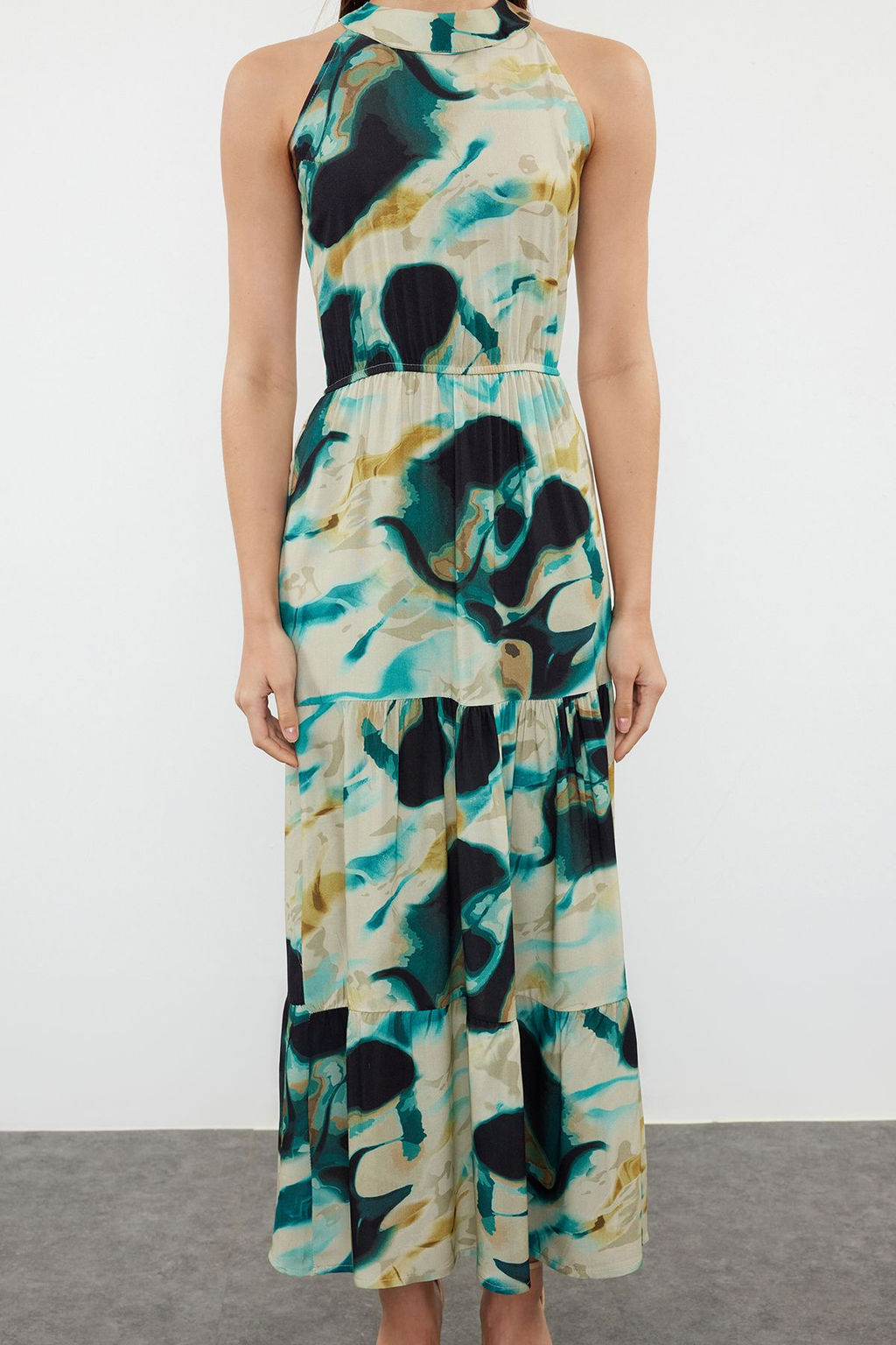 Siyah Soyut Desenli A Kesim Halter Yaka Maxi Dokuma Elbise TWOSS24EL01025 - Trendyolmilla фото 3