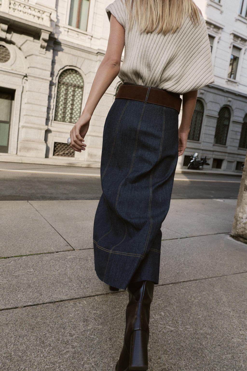 Z1975 BELTED DENIM WRAP MIDI SKIRT - Zara фото 5