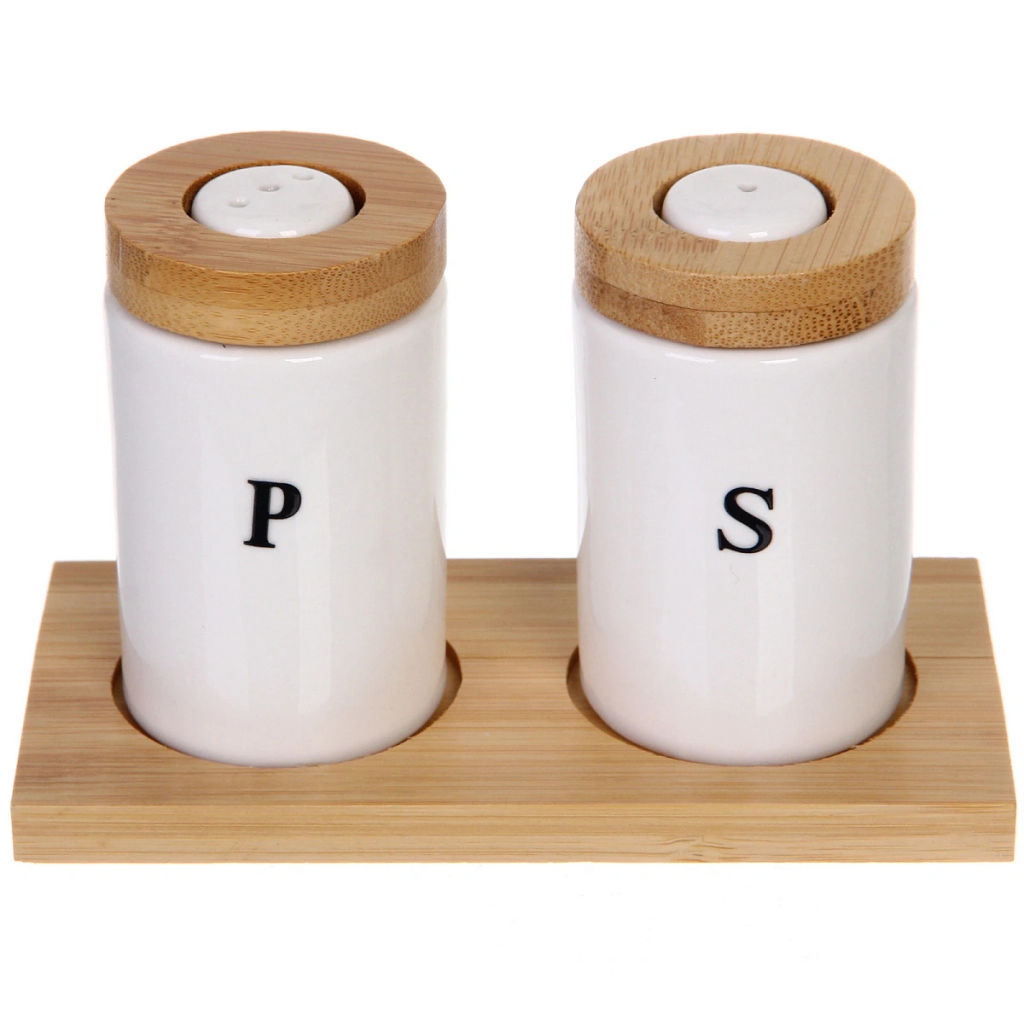 Набор для специй 2шт на бамбуковой подставке "White magic" высокие