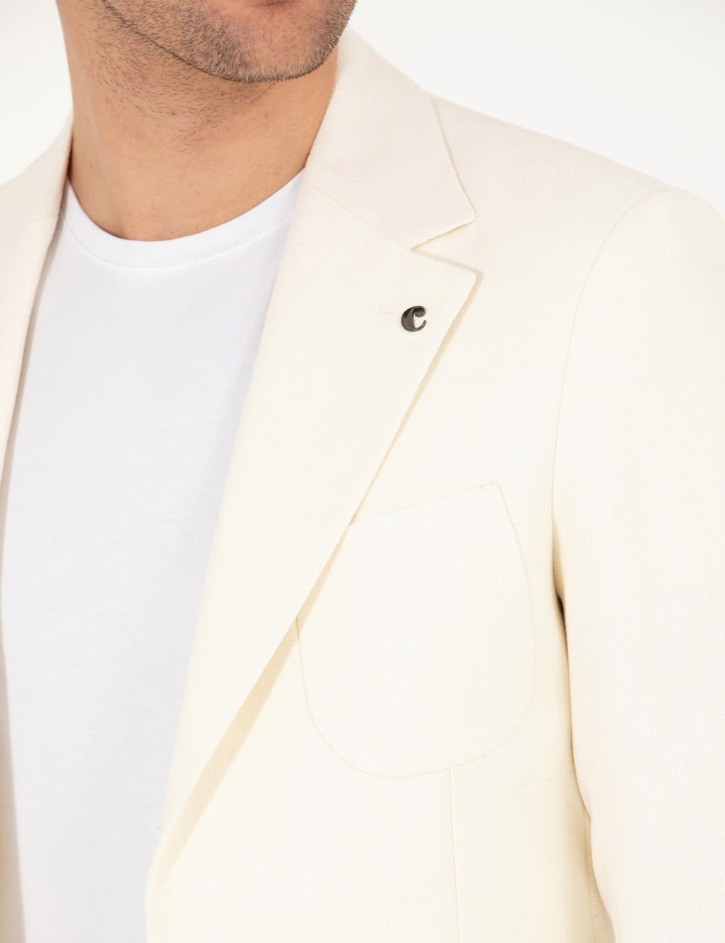 Beyaz Slim Fit Y_n Keten Kar___ml_ Ceket