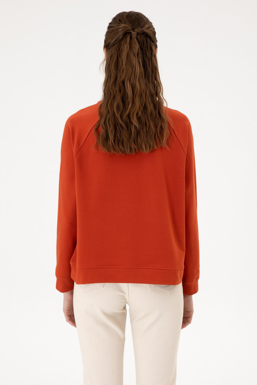 Kad_n Kiremit Regular Bisiklet Yaka Basic Sweatsh_rt
