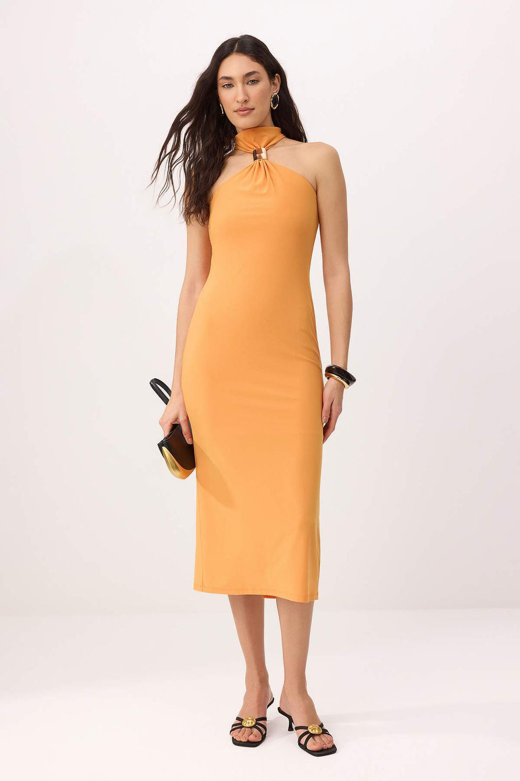 Siyah Bodycon Boyundan Baglamal? Kolsuz Aksesuar Detayl? Midi Esnek Orme Elbise TWOSS26EL00201 - Trendyolmilla фото 5