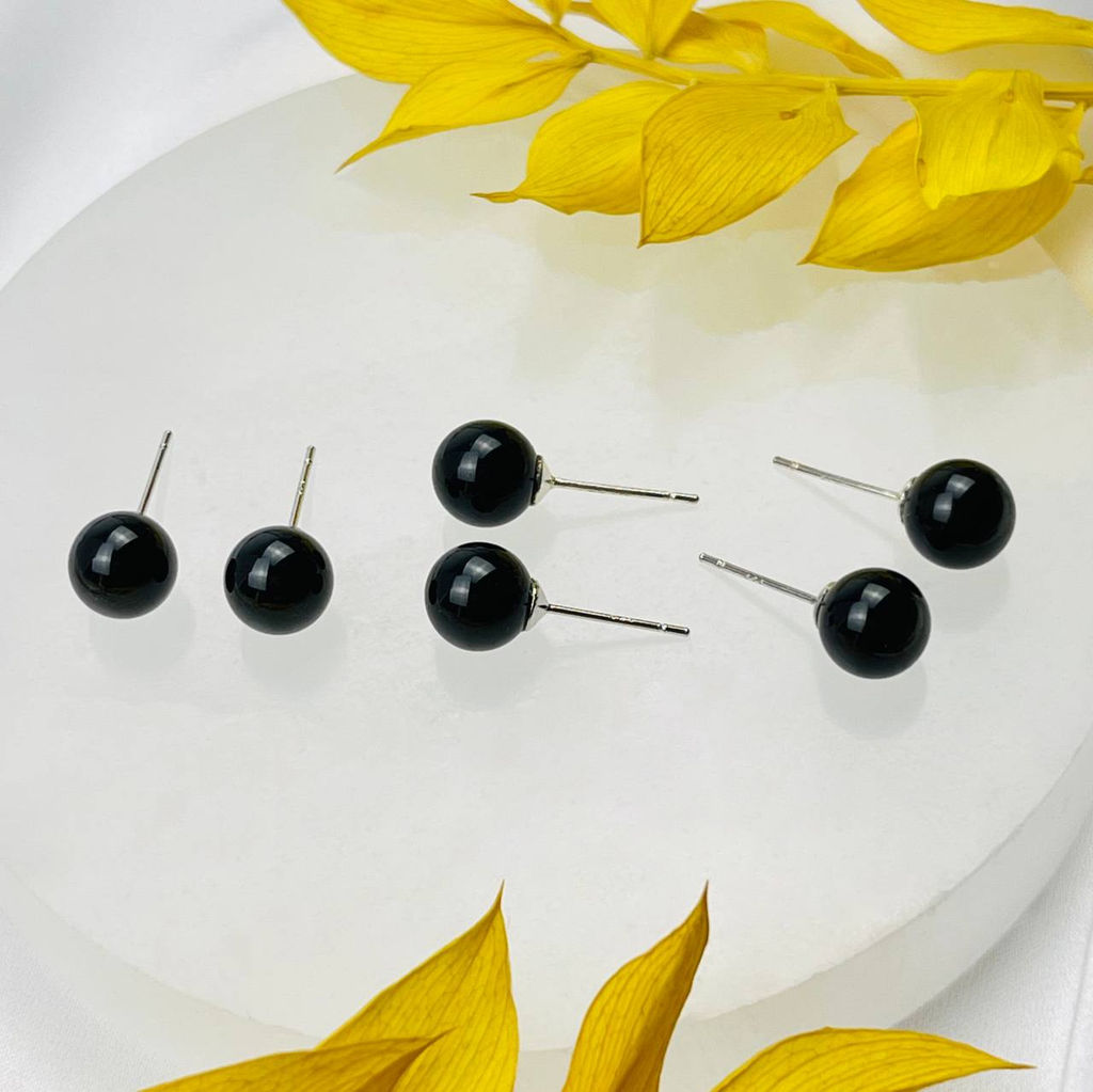 Серьги-пусеты с камнем Обсидиан