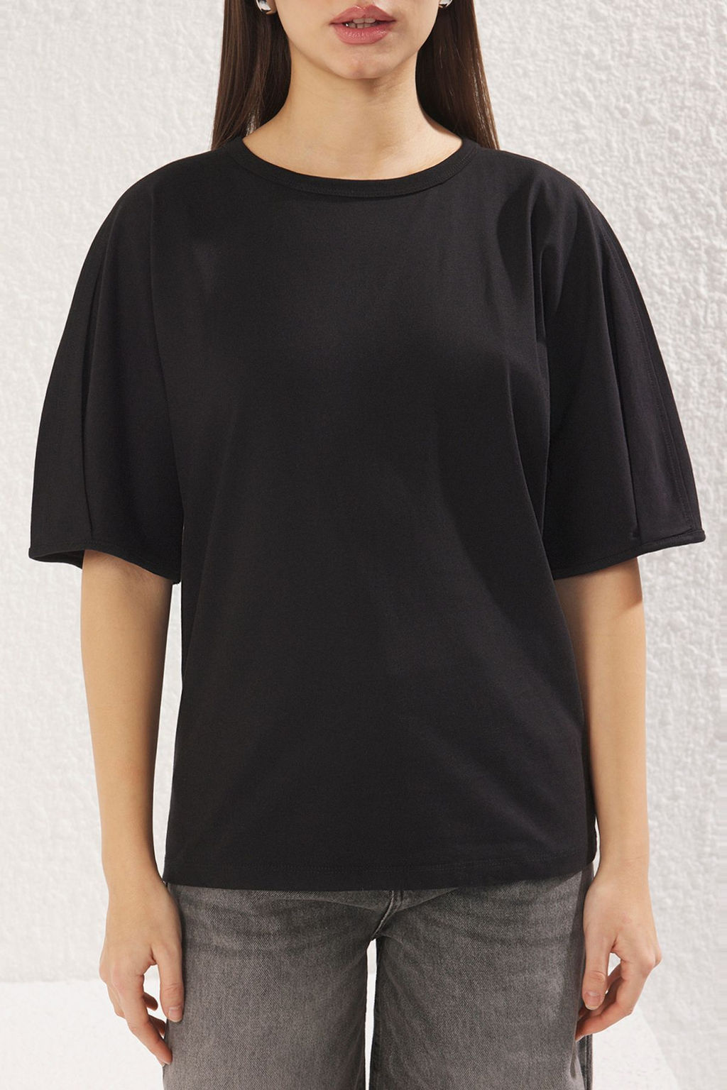 TRENDYOLMILLA Ac?k Sar? %100 Pamuk Balon Kol Oversize/Genis Kesim Orme T-Shirt TWOSS25TS00041  фото 8