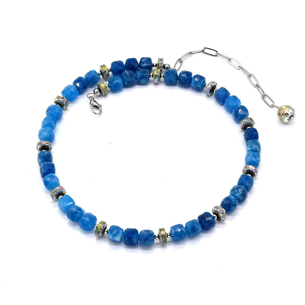 Колье чокер из кальцита кубики гр.8мм цв.апатит, 44см