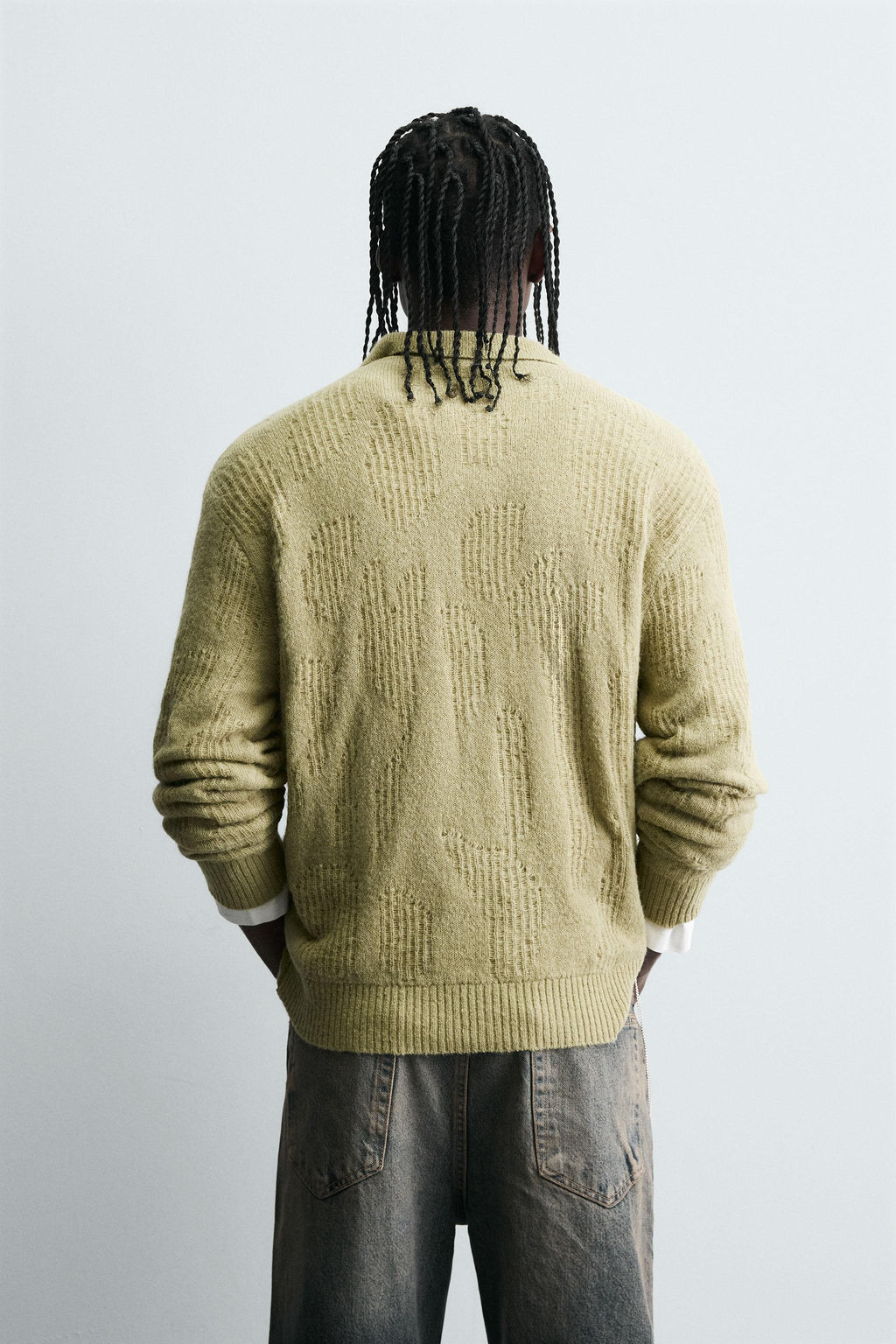 KNIT OPEN-WORK POLO SHIRT