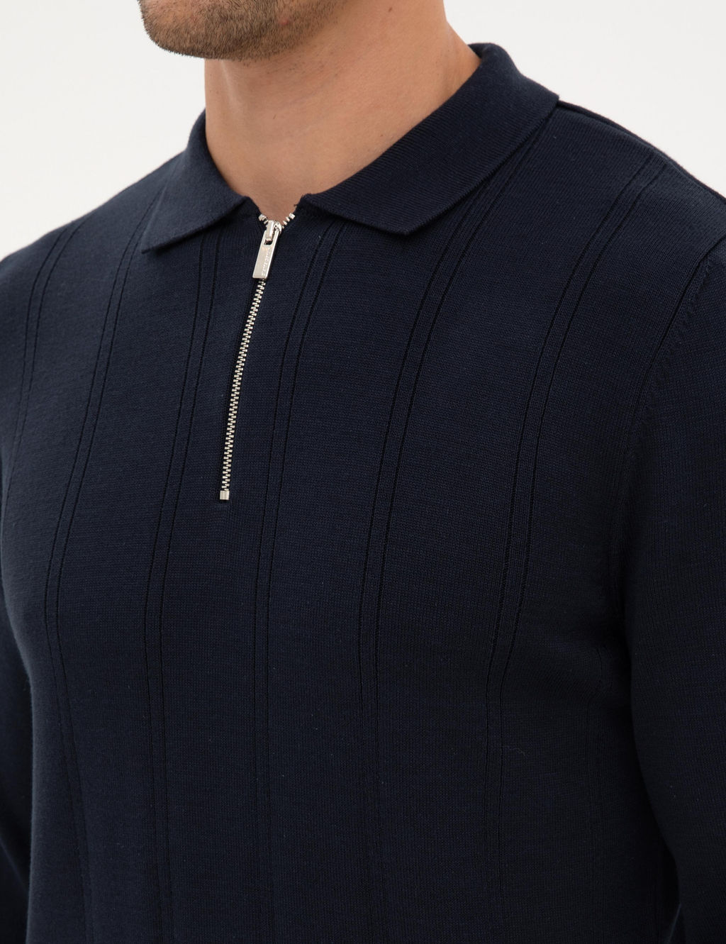 Lacivert Slim Fit Polo Yaka Fermuarl_ Triko Kazak - Pierre cardin фото 7