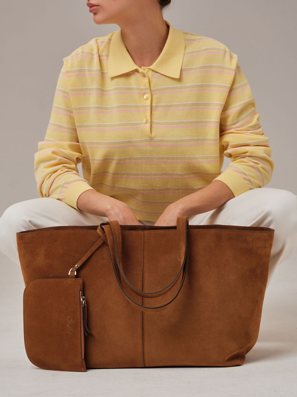 Замшевая сумка шоппер Texas DBR 31390 коричневый лист  фото 2