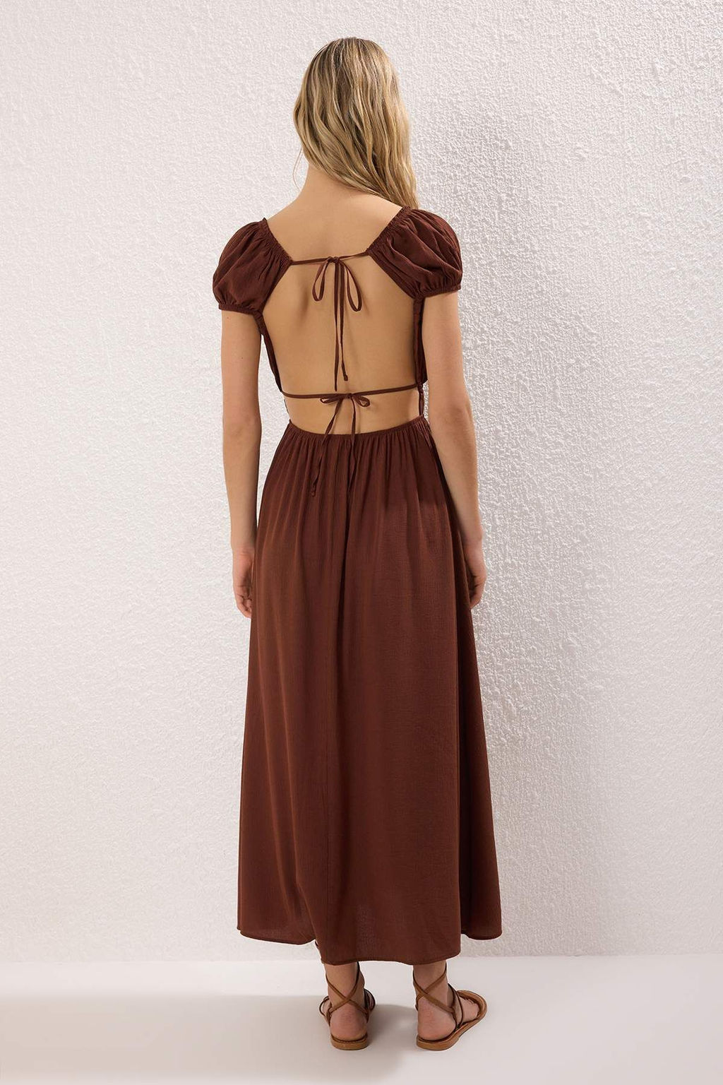 Trendyolmilla Plaj Giyim Ekru Maxi Dokuma Gipe Detayl? Elbise TBESS25EL00030 фото 9