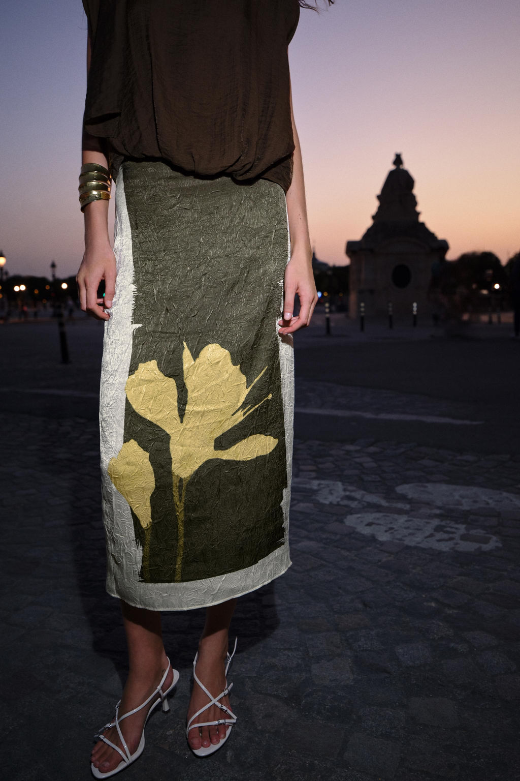 CREASED-EFFECT PRINT MIDI SKIRT - Zara фото 11