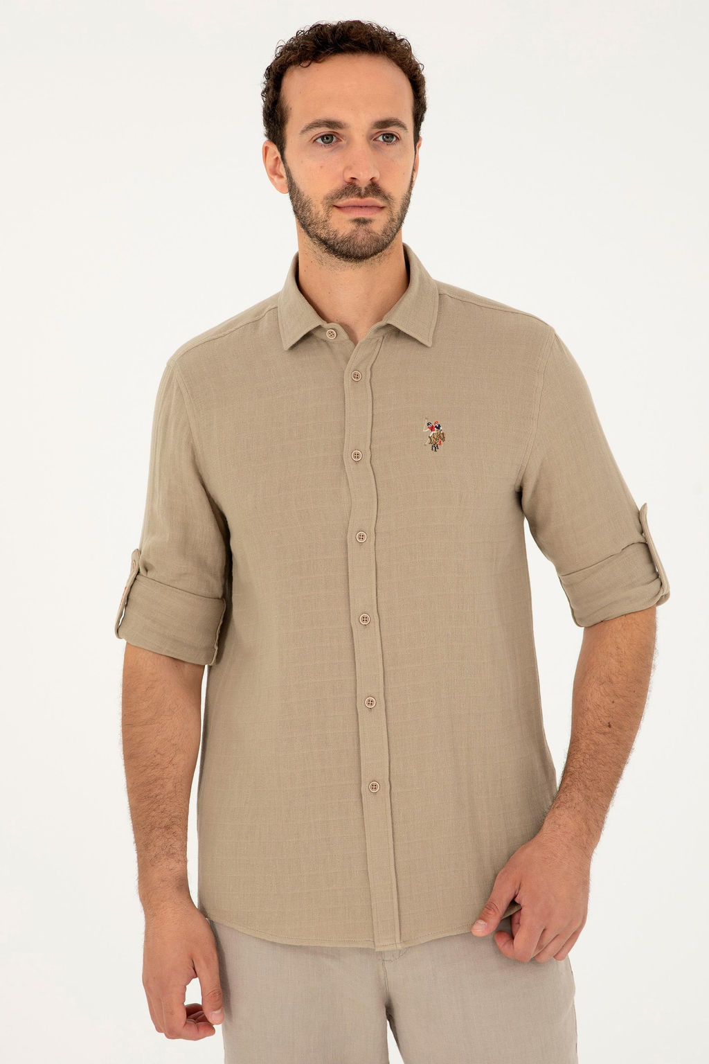 U. S. Polo Assn / Мужская рубашка светло-хаки с длинным рукавом - U.s. polo assn фото 3
