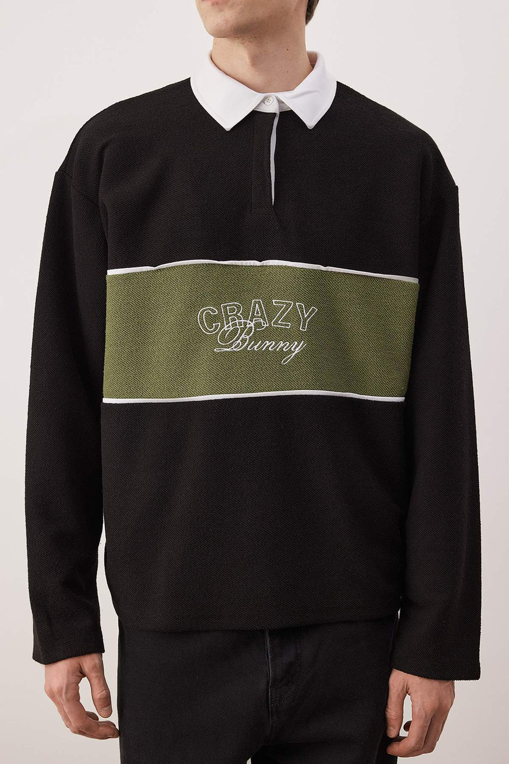 Siyah Yeni Oversize/Genis Kesim Nak?s Detayl? Kal?n Polo Yaka Sweatshirt TMNAW26SW00027 - Trendyolmilla фото 7