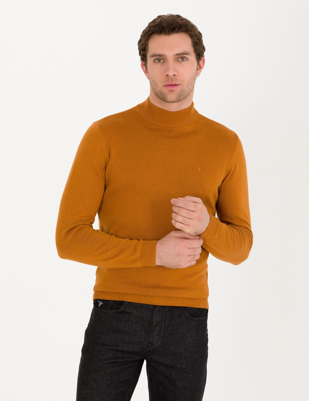 Базовый вязаный свитер приталенного кроя с корицей Fisherman - Cacharel фото 3