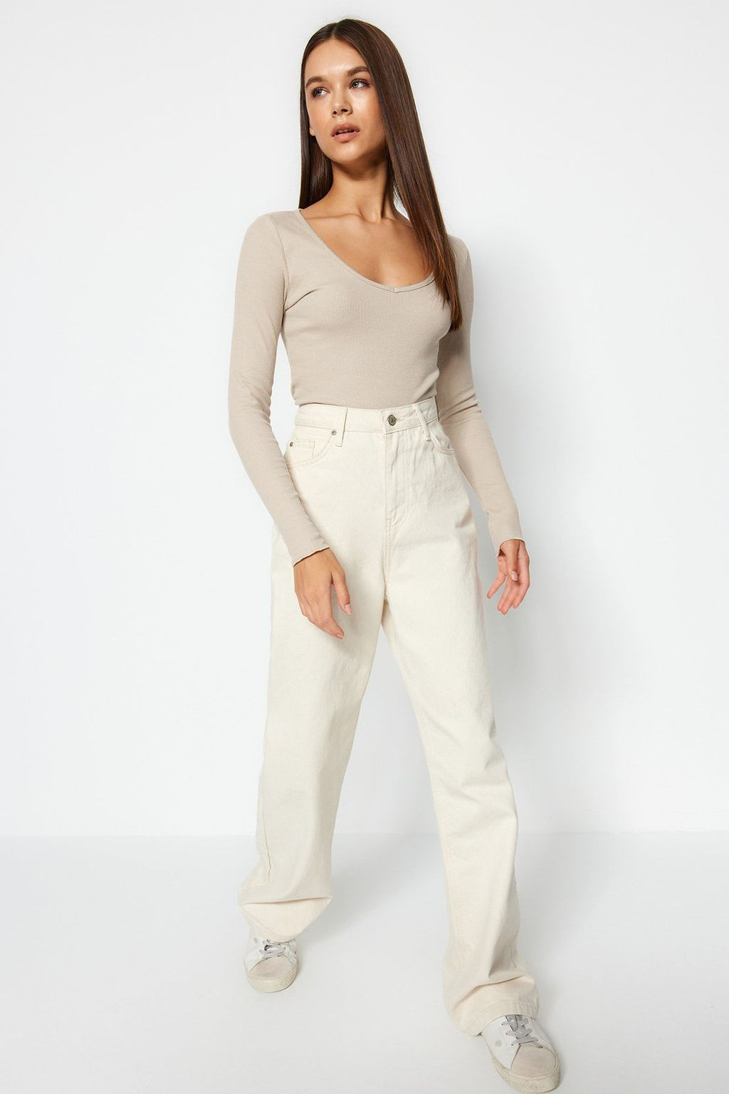 Bordo-Tas 2li Paket V Yaka Fitted/Vucuda Oturan Pamuklu Esnek Orme Bluz TWOAW24BZ00068