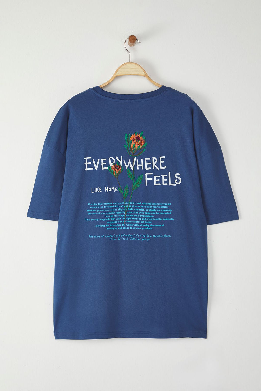 TRENDYOL MAN Indigo Buyuk Beden Oversize/Genis Kesim Cicek Nak?sl? %100 Pamuk T-Shirt TMNSS25BF00024 - Trendyolmilla фото 2