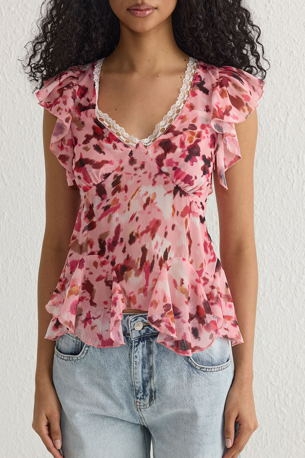 Trendyolmilla Cok Renkli Yoryo Sifon Cicekli Dokuma Dokuma Bluz TWOSS25BZ00107  фото 11