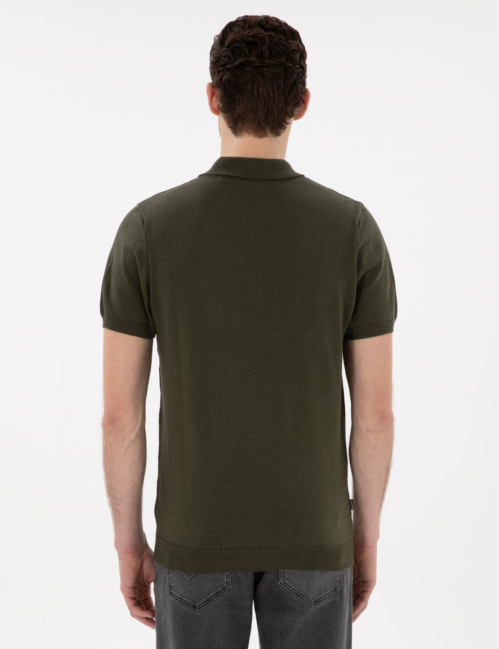 Haki Slim Fit D__meli Polo Yaka Triko Ti__rt