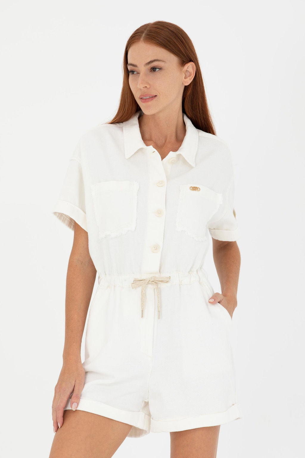 Женский джинсовый комбинезон цвета экрю Скидка 20% в корзине - U.s. polo assn фото 8