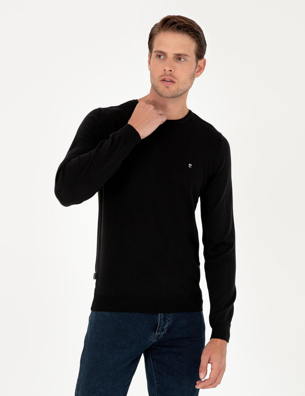 Siyah Slim Fit Bisiklet Yaka Basic Triko Kazak