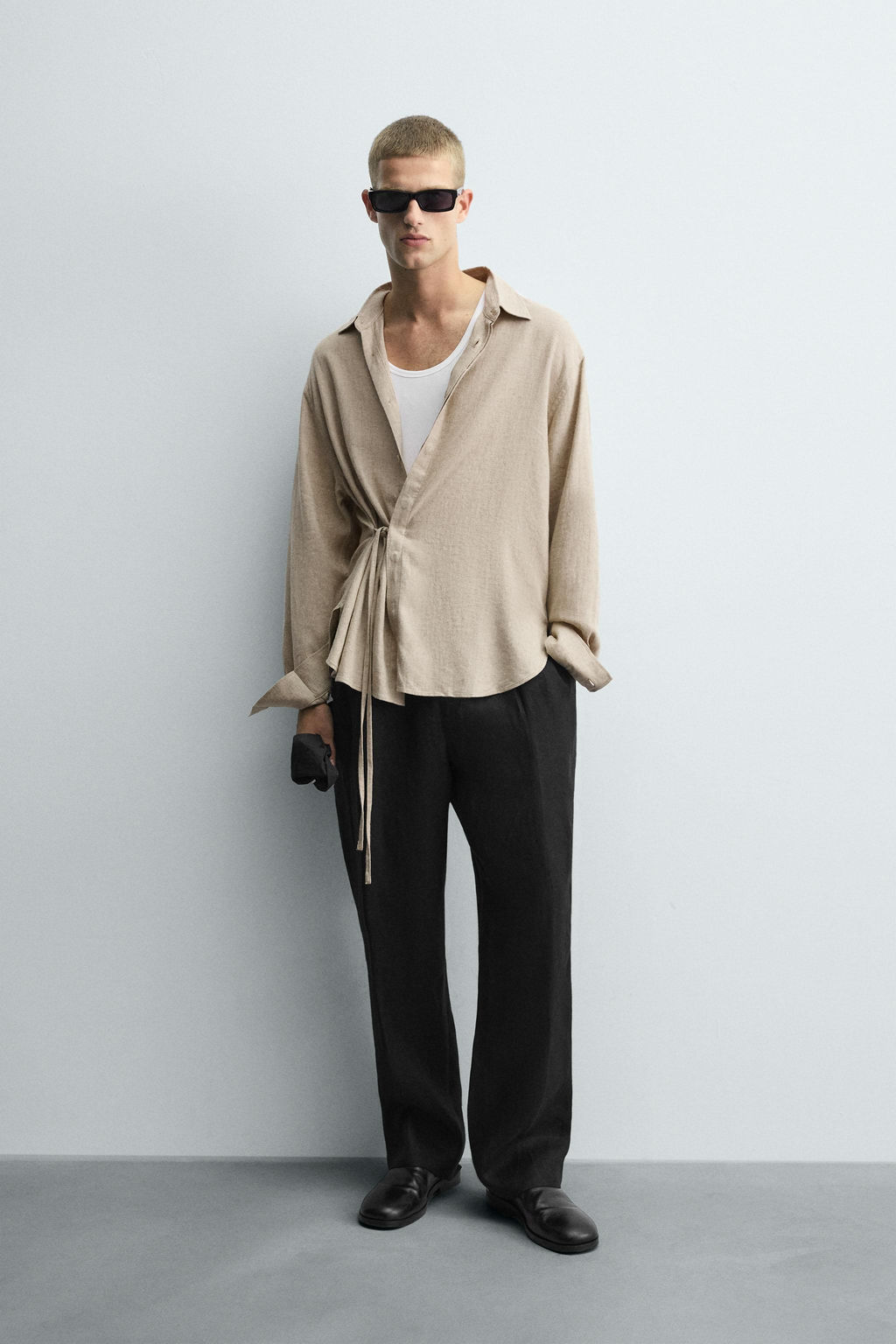 LINEN-VISCOSE TIE SHIRT