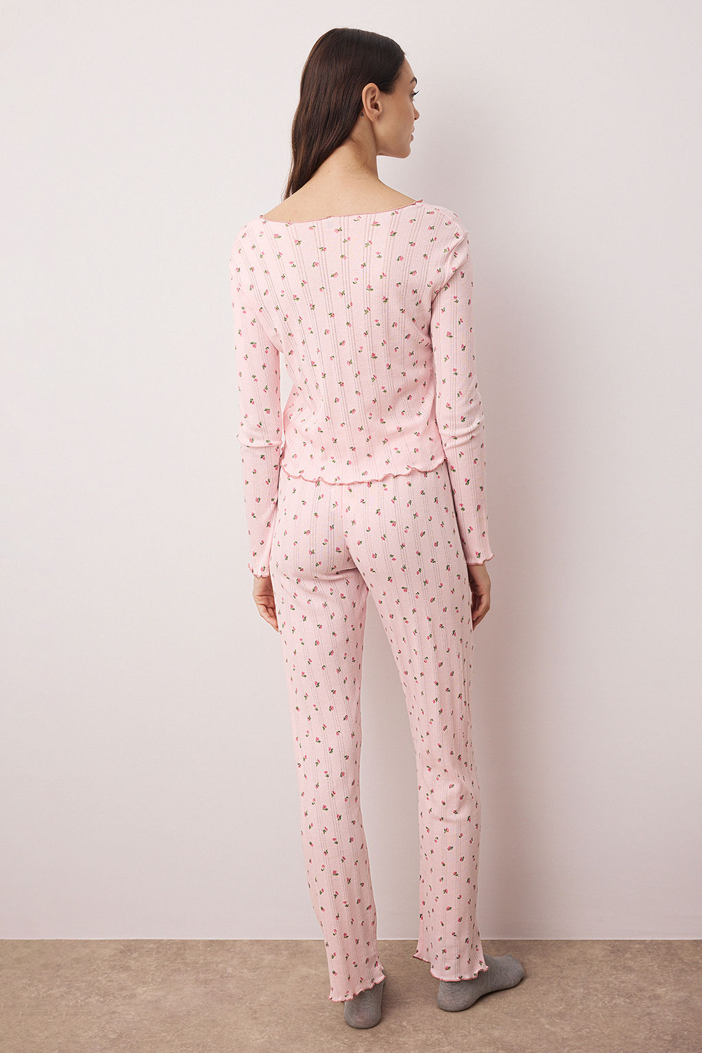 Pembe %100 Pamuklu Cicekli Kurdele/Fiyonklu Fitilli/Pointel Orme Pijama Tak?m? THMAW26PT00070 - Trendyolmilla фото 12