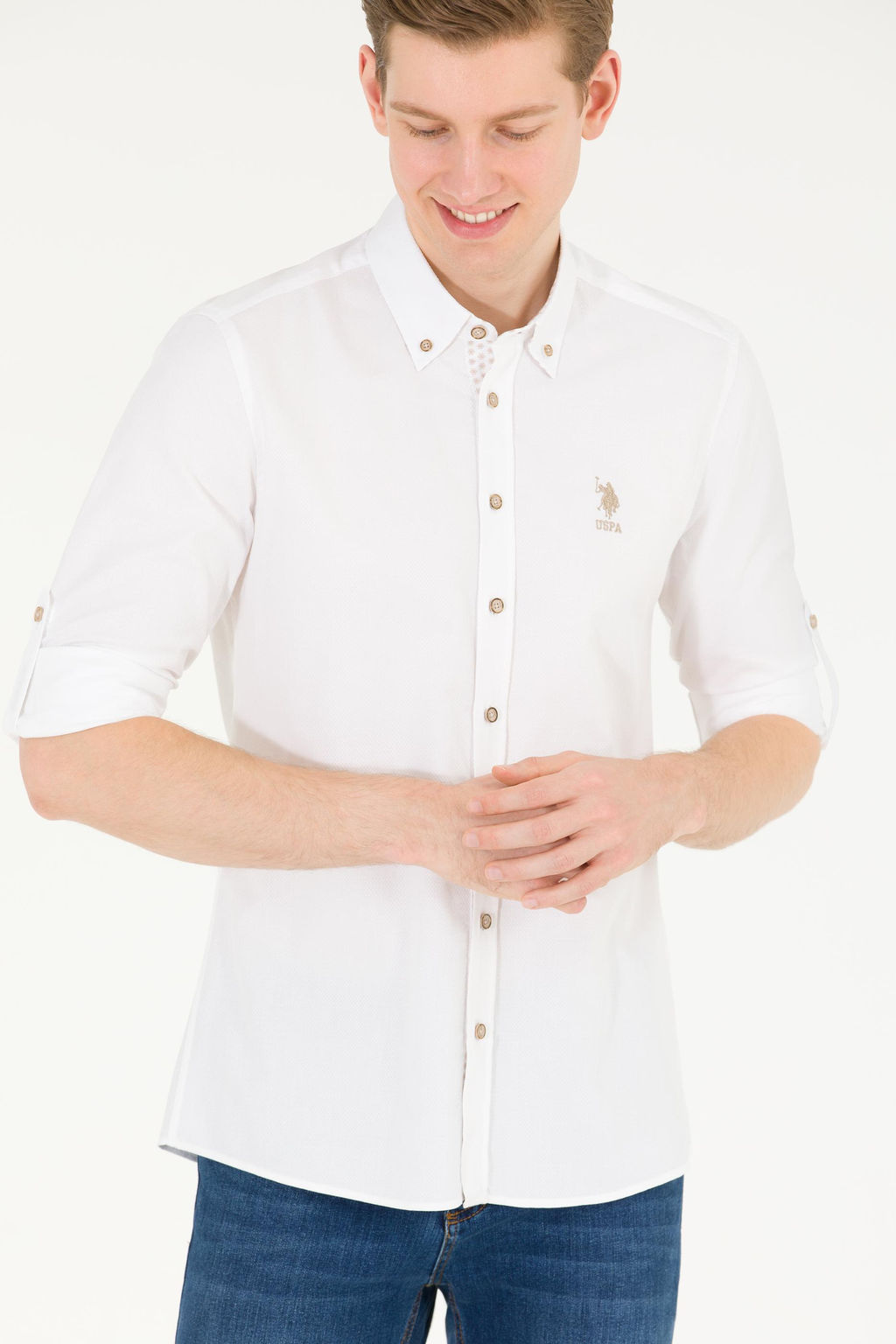 U. S. Polo Assn / Мужская белая рубашка с длинным рукавом - U.s. polo assn фото 2