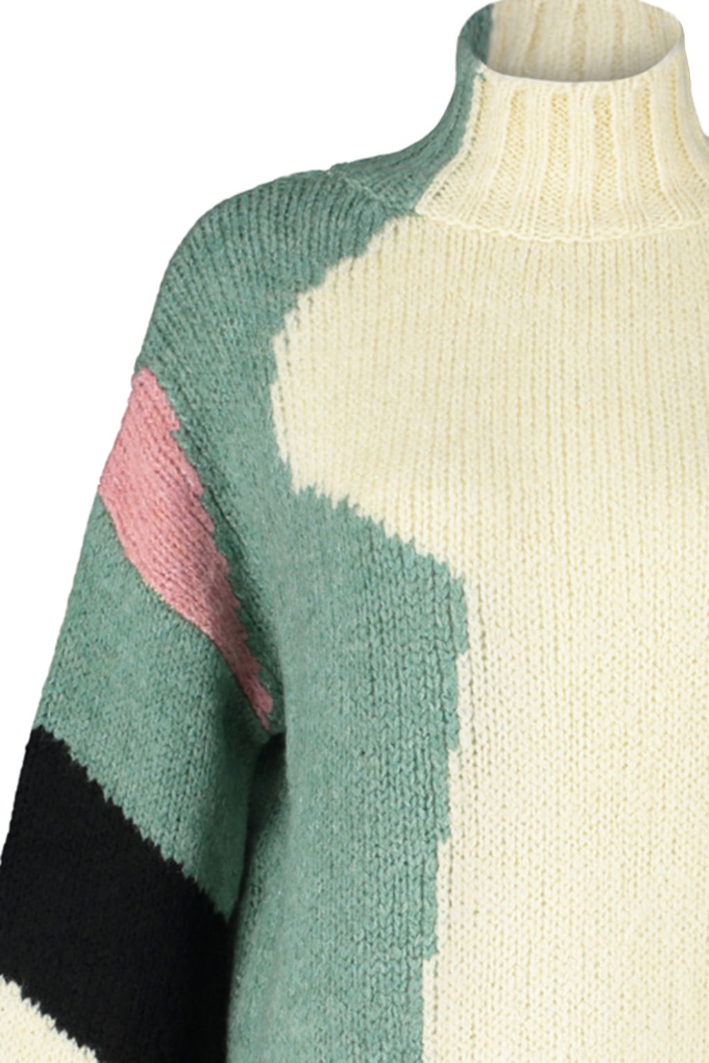 Bej Yumusak Dokulu Renk Bloklu Genis Kal?p Triko Kazak TWOAW20XS0047