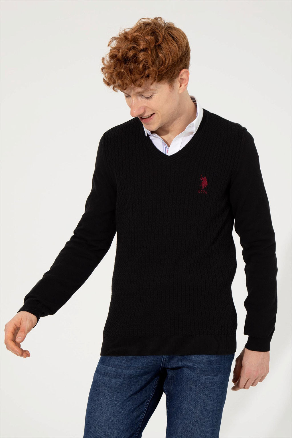 U. S. Polo Assn Мужской черный базовый трикотажный свитер с v-образным вырезом - U.s. polo assn фото 9